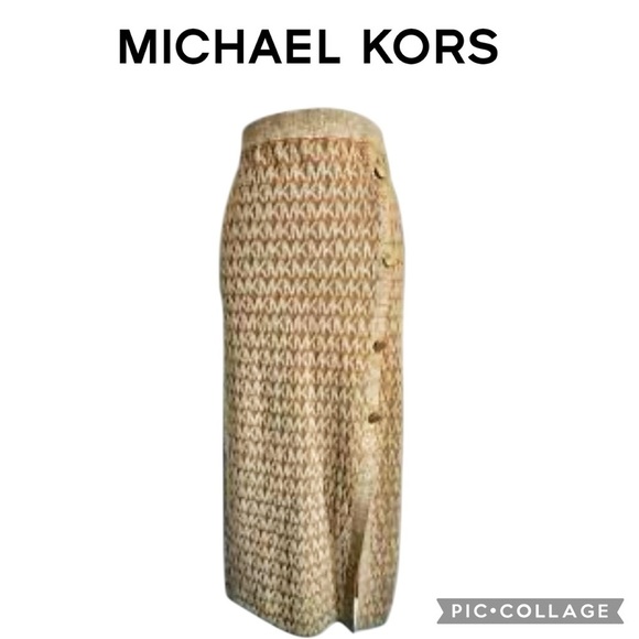 MICHAEL KORS Women Logo knit long Skirt Metallic Husk Slit NWT Size L $110 - Picture 1 of 10